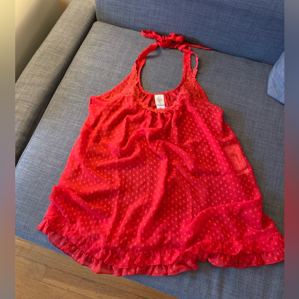 Red Cotton & Lace Babydoll nightwear by In Bloom - Small